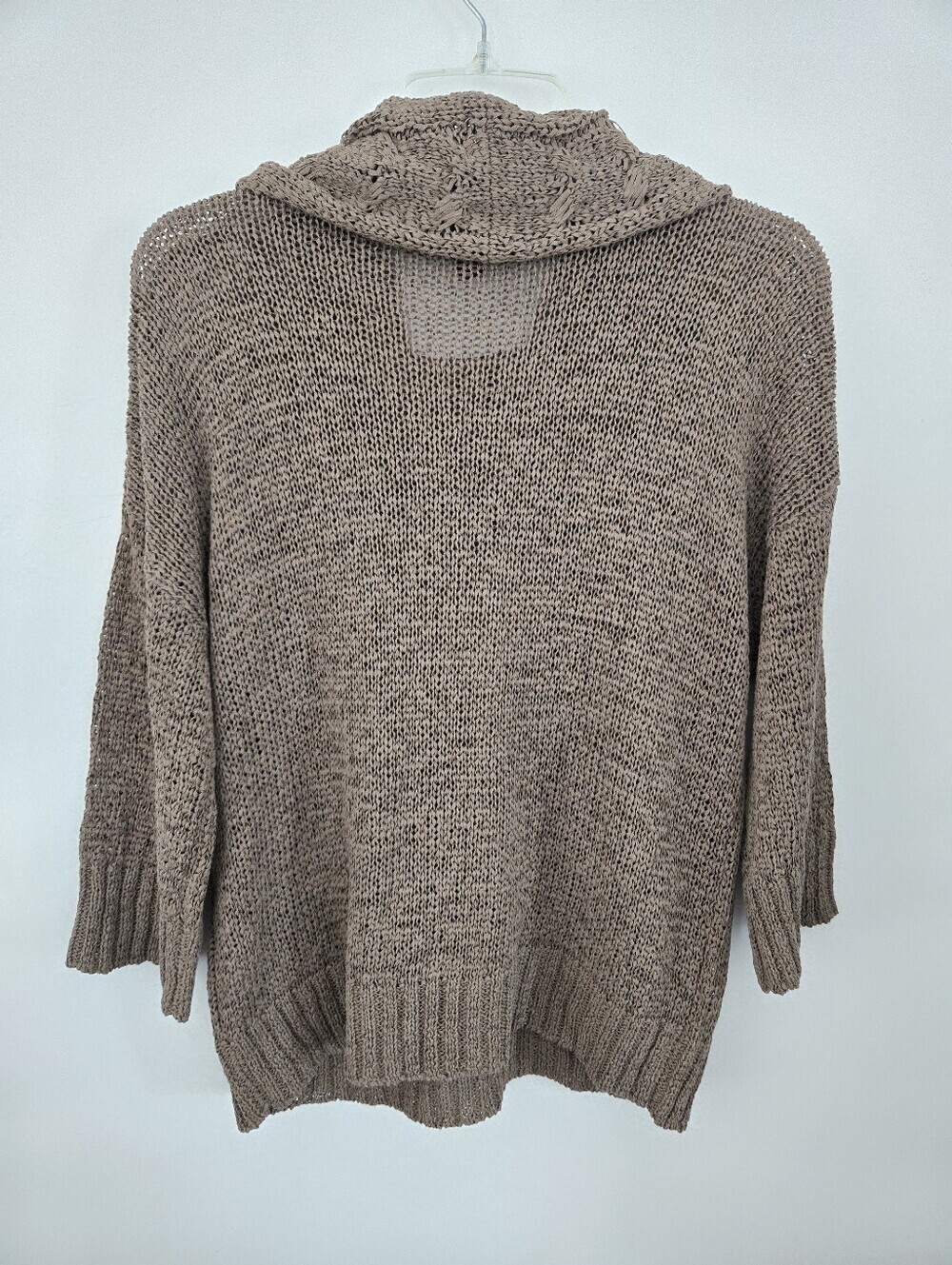 Apropos cowl neck open knit texture linen-blend sweater. 3/4 Sleeves. Large. - Picture 4 of 8